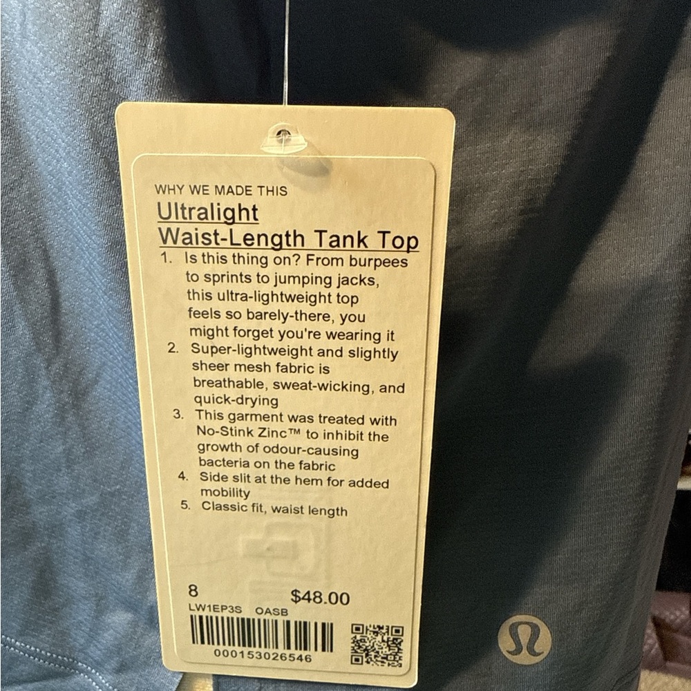 Lululemon Ultralight Waist-Length  Sage Blue Tank Top - Picture 5 of 5